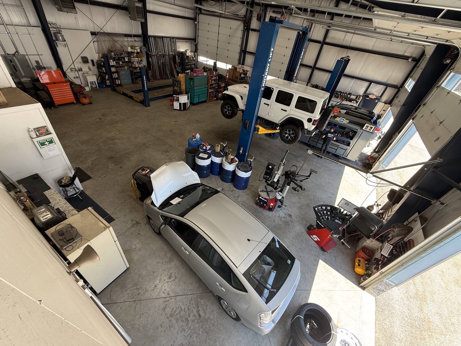 Overhead look at the active repair bays